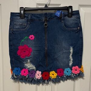Kansas Distressed Crochet Floral Skirt